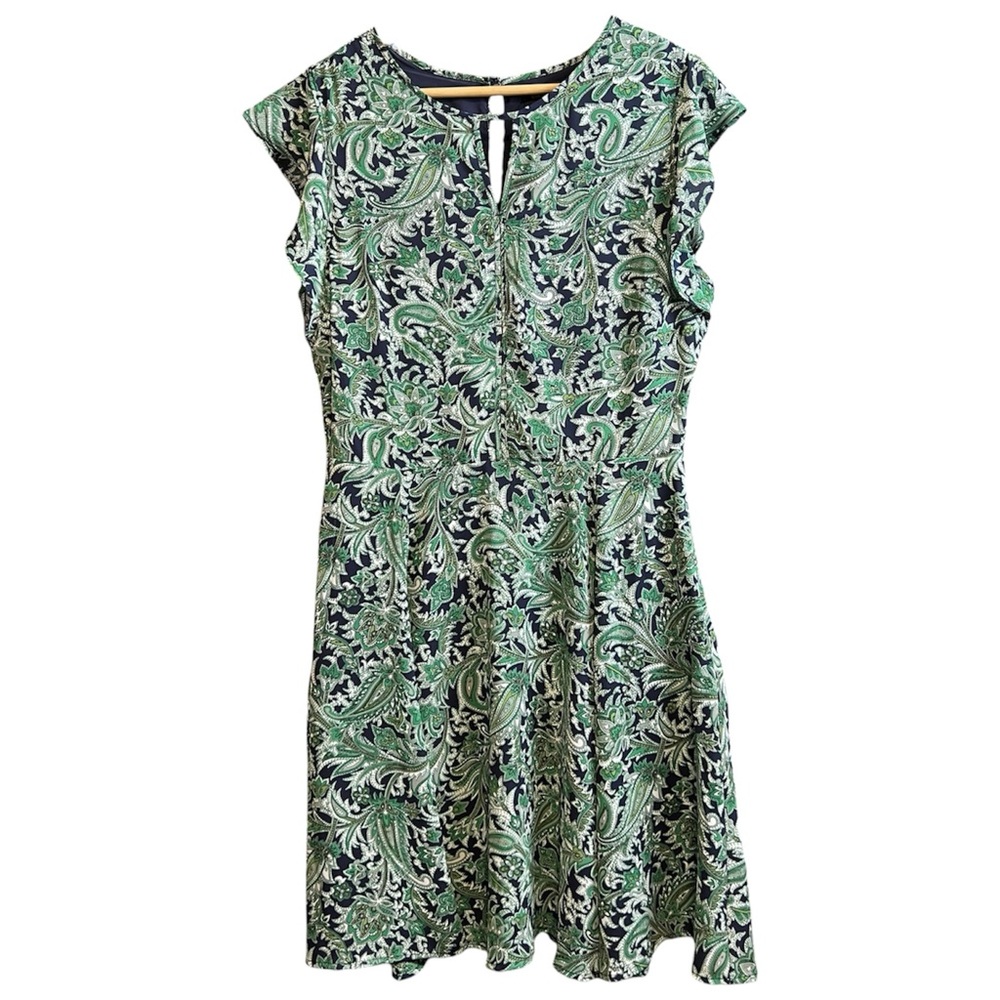Banana Republic Green and Black Paisley Midi Dress